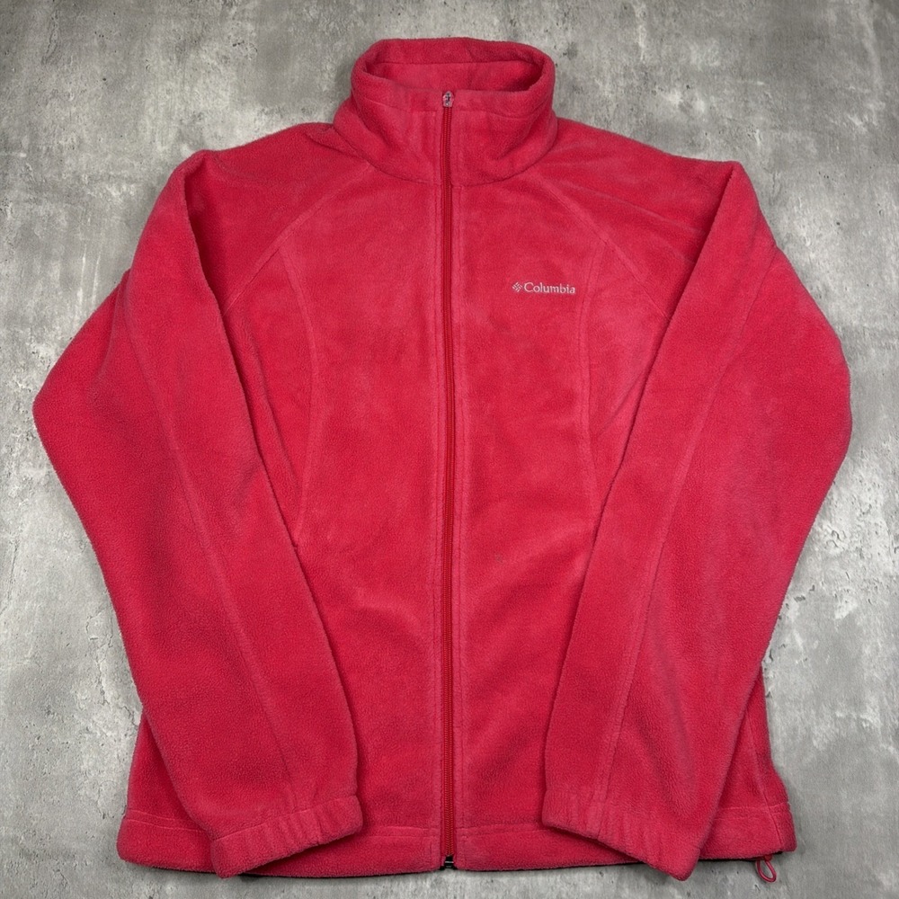 Columbia Fleece Jacket Women's M Pink Full Zip Outdoor Hiking Pockets Logo Cozy